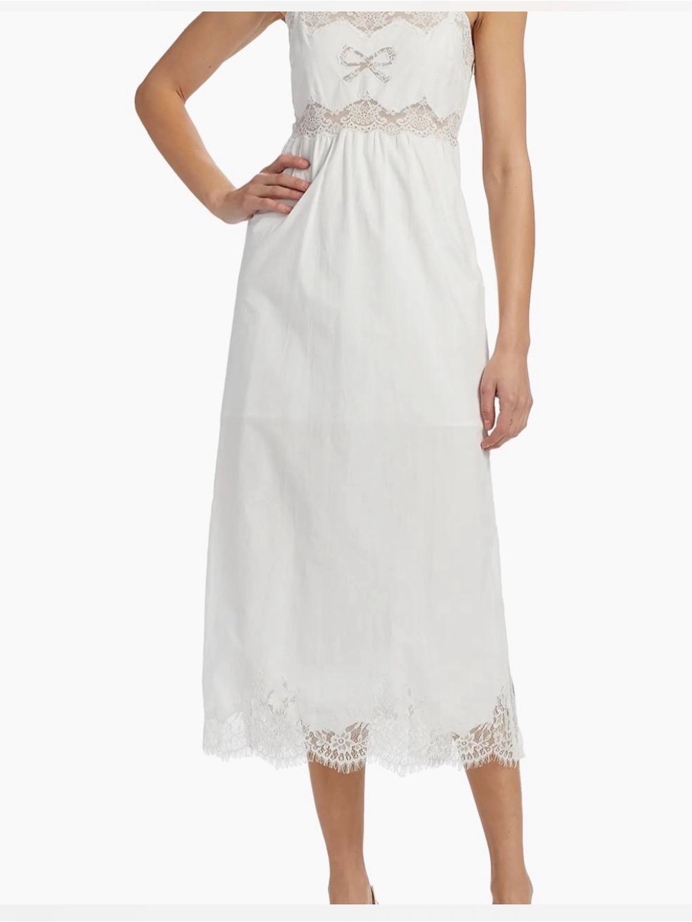 LoveShackFancy White Lace-Trim Midi Dress